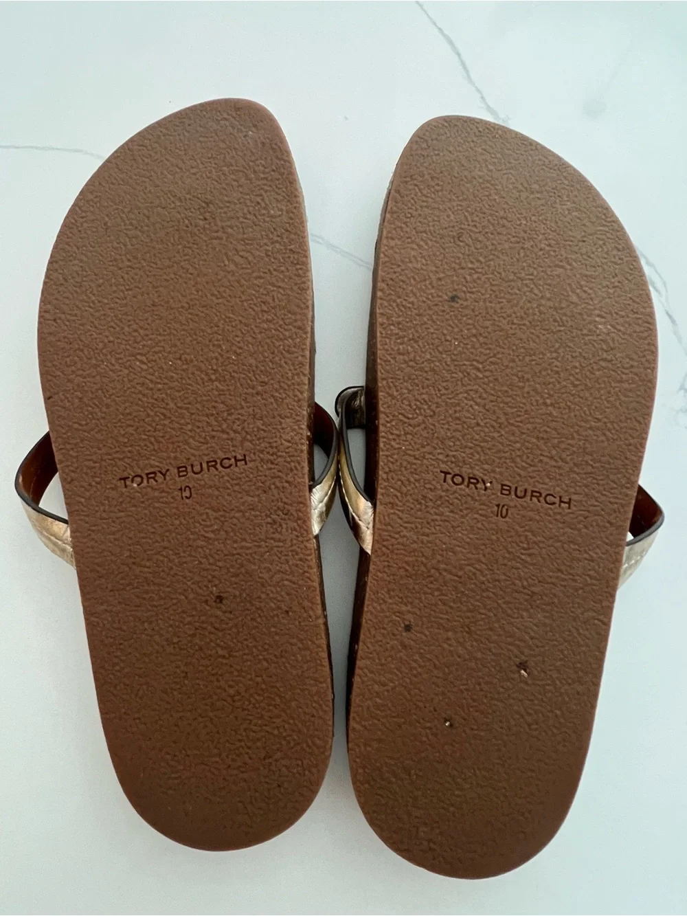 Tory Burch Miller Cloud Metallic Spark Gold Leather Cork Sandals Women's 10